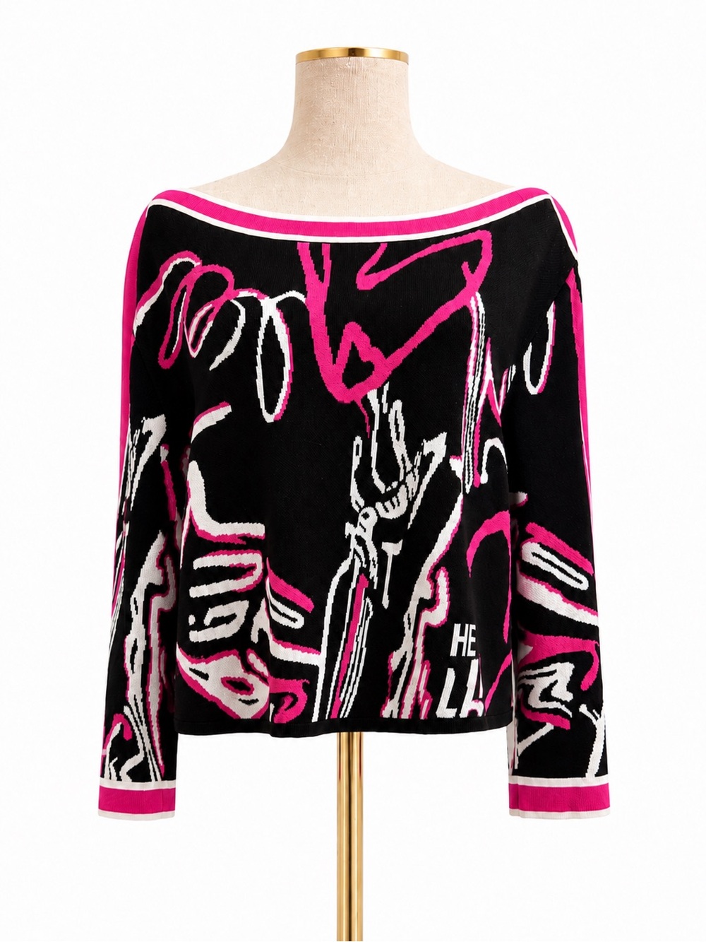 Joseph Ribkoff Black, Hot Pink & White Abstract Knit Sweater